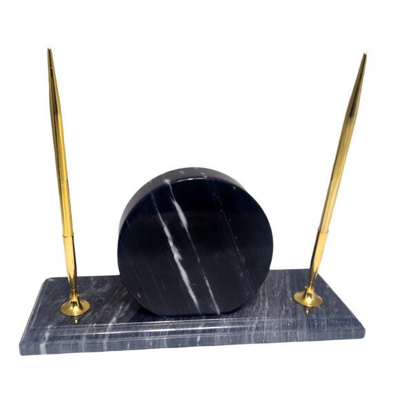 Marble Executive Desk Stationary Clock / Pen Holder, Name Plate / Card Holder - Picture 8 of 12